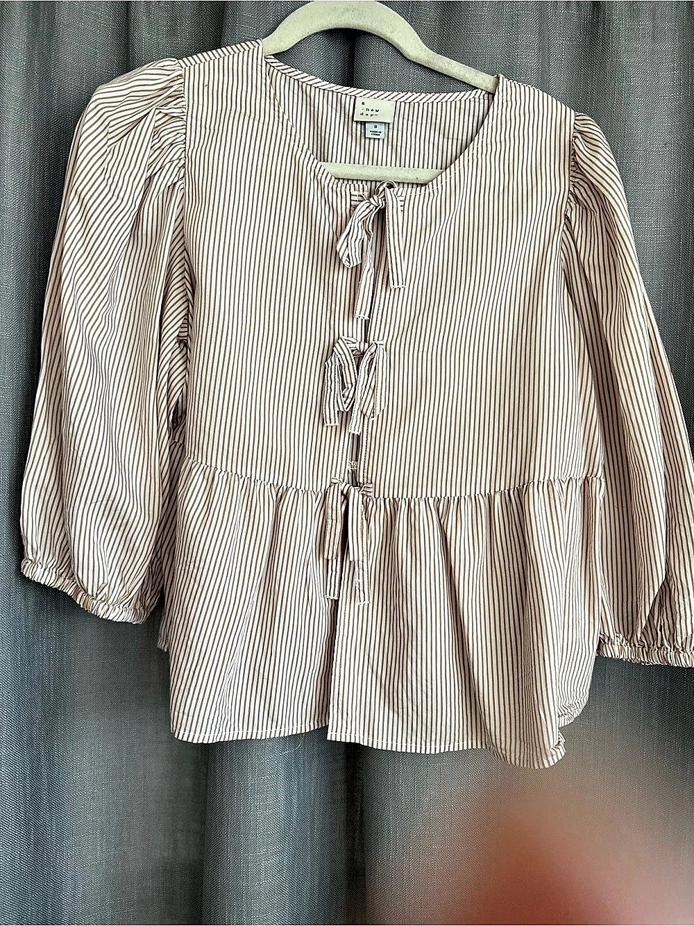 A New Day Women's Puff 3/4 Sleeve Tie-Front Blouse